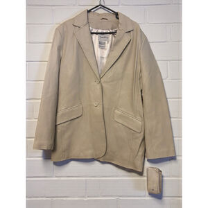 Pamela McCoy Women's 1X Cream Genuine Leather Tailored Blazer Mobwife Urban Chic